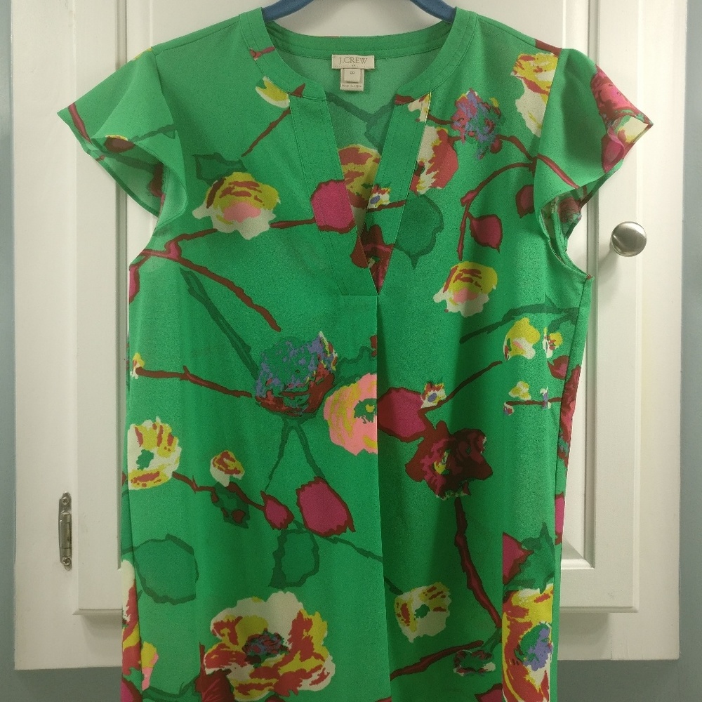 J Crew Green Short Sleeve Blouse